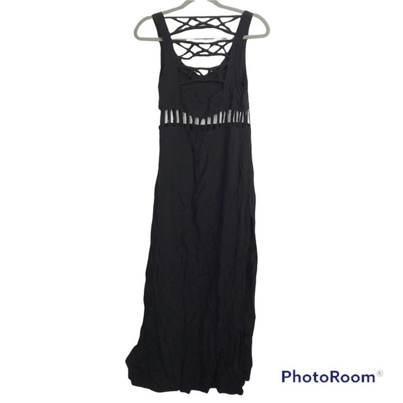 Nasty Gal caged waist and back solid black maxi dress size S - Picture 2 of 9